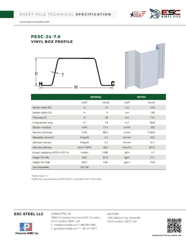 vinyl sheet pile datasheet